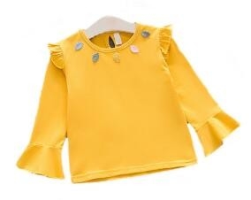 Pink Yellow Girl Infant Baby Clothes Single Long Sleeve Shirt With Ruffle Neck