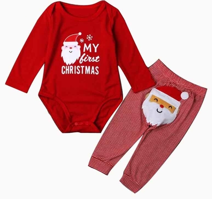 Ensemble nouveau-né de cadeau de PC du bébé 2 de douille d'Onesies de coton organique de Noël long