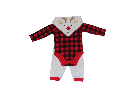 L'équipement nouveau-né unisexe de Noël de bébé garçon de vêtements de bébé 3 morceaux a placé la couleur rouge