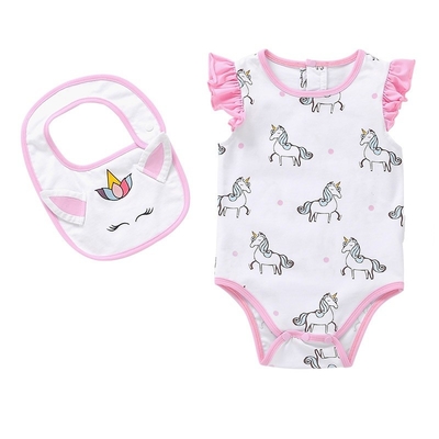 Combinaison 100% de short de bébé de coton d'impression de licorne avec la douille de flottement pour l'été